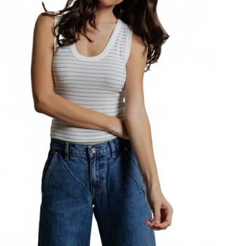 perfectwhitetee Kendra Brushed Sweater U-Neck Tank In Pacific Stripe