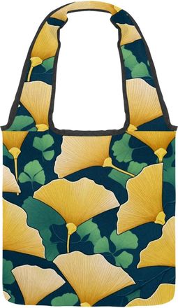 Generic Art Yellow Ginkgo Leaf Reversible Canvas Shoulder Tote - Double-Sided Print, 12oz Cotton, 27cm Drop, Fold-Flat Bag for Travel, Shopping, Street Outing
