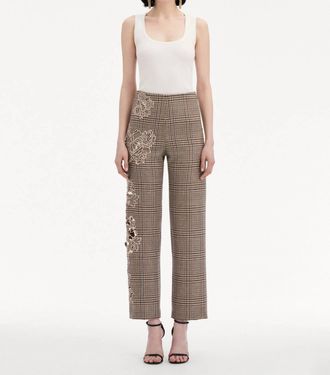 Oscar De La Renta Peony Guipure Appliqu&eacute; Plaid Pant In Cocoa Multi