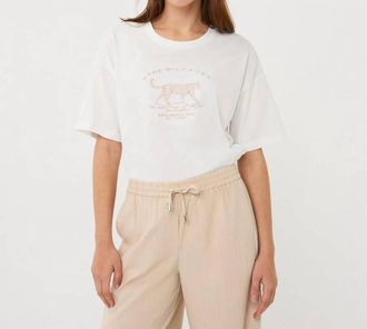 Esqualo Aya Animal Print T-Shirt In Off-White And Sand