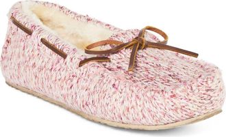 Minnetonka Shimmer Knit Moc Toe Slipper in Sparkle Pink at Nordstrom, Size 11