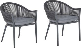 Beliani Beliani - Set of 2 Outdoor Garden Dining Chairs Grey Aluminium Polyester Set Pad Mileto