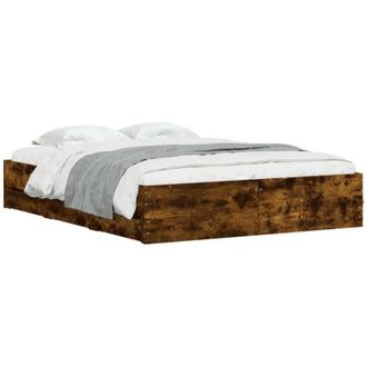 vidaXL Cama Con Cajones Madera De Ingenier&iacute;a Roble Ahumado 140x190 Cm Vidaxl