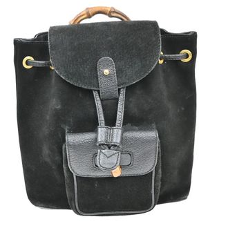 Gucci Vintage Bamboo Suede Black Suede Backpack Bag (Pre-Owned)