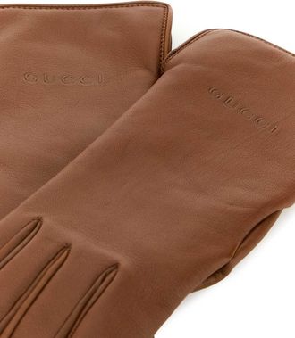 Gucci Womens Leather Gloves Brown Lamb