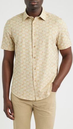 Bugatchi Miles OoohCotton Print Short Sleeve Button-Up Shirt in Jojoba at Nordstrom, Size Xxx-Large