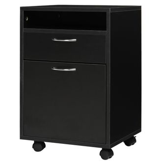 HOMCOM Cassettiera Portadocumenti Da Ufficio In Legno Nero 2 Cassetti 4 Ruote - Homcom