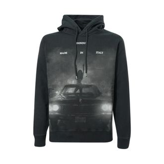 Dondup Hoodies & sweatvesten, Heren, Zwart, S, Katoen, Printed Hoodie