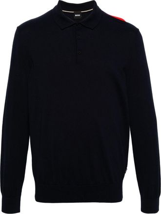 BOSS fine-knit polo jumper - men - Organic Cotton - M - Blue