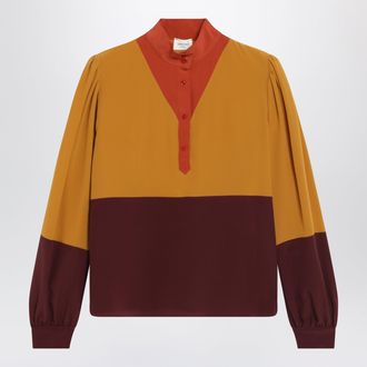 Saint Laurent Color-Block Silk Blouse