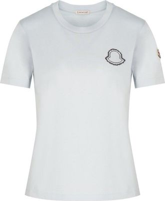 Moncler WOMENS BRANDED COTTON T SHIRT Size: L, colour: BLUE