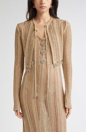 Paco Rabanne Crochet Crop Cardigan in Light Gold at Nordstrom, Size Small