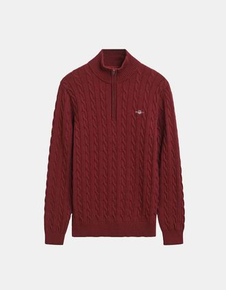 GANT Mens Cotton Cable Half Zip Fleece - Red - Size: 36