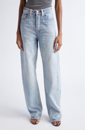 Alexander Wang Float Crystal Loop Nonstretch Denim Barrel Leg Jeans in Vintage Bleach Blue at Nordstrom, Size 28