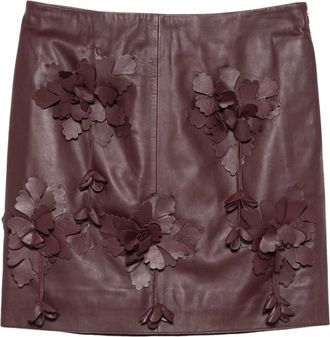 Alberta Ferretti Floral Appliqu&eacute; Lederrok - Dames - Leren & Su&egrave;de rokken - Bruin - M - Leer - Rokken