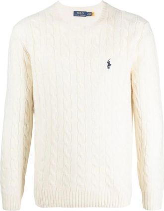 Polo Ralph Lauren Lange Mouw Gebreide Trui Pullover - Heren - Ronde hals truien - Beige - 2XL - Wol - Truien & Vesten