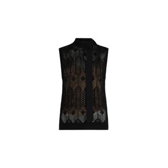 Liu Jo Tops, Dames, Zwart, S, Katoen, Top met ajourbreisel en strik