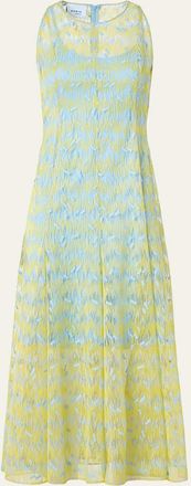 Akris Scribble Embroidered Tulle Sleeveless Maxi Dress
