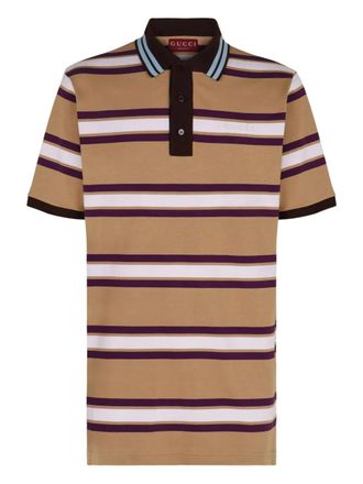Gucci striped ribbed-collar polo shirt - Brown