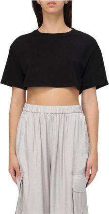 A|X Armani Exchange T-Shirts, female, Black, XS, Black Short Sleeve Cropped T-Shirt