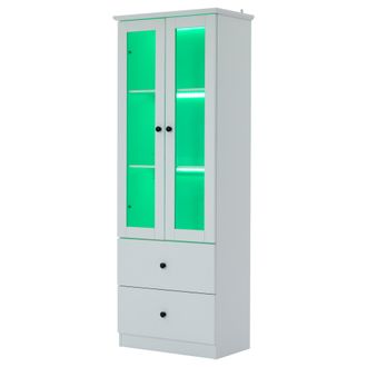 STILVORA Vitrina Con 2 Puertas, 2 Cajones Y Estantes Ajustables Con Led Para Sal&oacute;n En Mdf, Blanco, 60&times;35,5&times;165 Cm