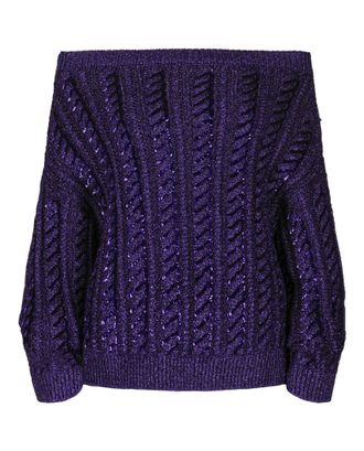 Valentino Off-The-Shoulder Metallic Cable Knit Sweater