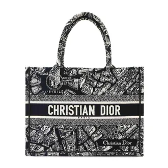 Dior Black White Canvas Handbag Tote Bag (Pre-Owned)