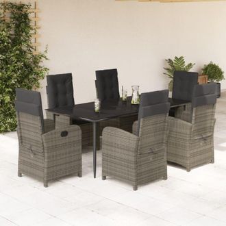 vidaXL Set Comedor Jard&iacute;n 7 Pzas Y Cojines Rat&aacute;n Sint&eacute;tico Gris Vidaxl