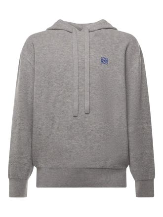 Loewe drawstring embroidery hoodie - men - Wool - M - Grey