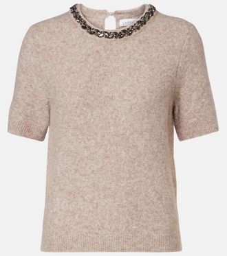 Velvet Briana embellished wool-blend top