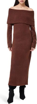French Connection Emilia Off the Shoulder Long Sleeve Maxi Sweater Dress in 21-Chocolate at Nordstrom, Size X-Small