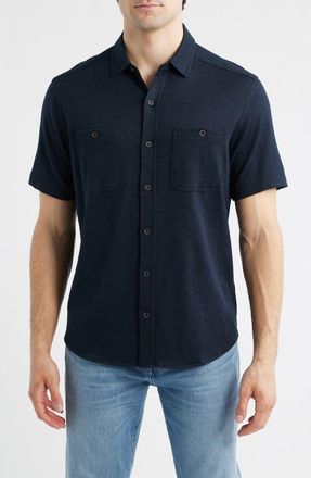 Johnston & Murphy Riley Knit Short Sleeve Button-Up Shirt in Navy at Nordstrom, Size Xx-Large