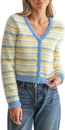 All in Favor Fluffy Striped Cardigan in Yellow Blue Stripe at Nordstrom, Size X-Small