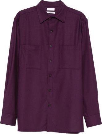 Cellar Door Wollen overhemd met borstzak en knoop - Paars