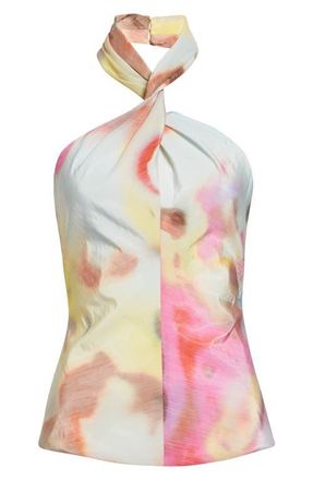 Christopher John Rogers Moonshine Twist Halter Top in Limeade Multi at Nordstrom, Size 6