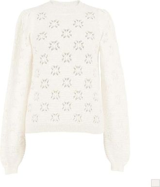 Twinset Gehaakte trui van wolmix - Dames - Ronde hals truien - Wit - XS - Wol - Truien & Vesten