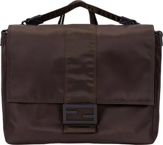 Fendi Fendi Khaki Plain Nylon Canvas Mens Messenger (Authentic Pre-Loved)