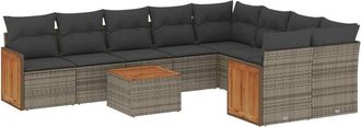 vidaXL Set De Sof&aacute;s De Jard&iacute;n 10 Pzas Con Cojines Rat&aacute;n Sint&eacute;tico Gris Vidaxl