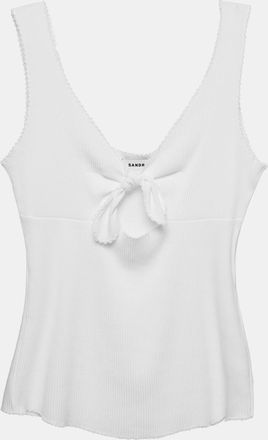 Sandro White Rib Knit Knotted Neck Sleeveless Top
