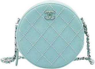 Chanel Pre-owned Quilted Lambskin Crossbody Bag - Dames - Vintage Schoudertas - Blauw - ONE Size - Leer - Vintage