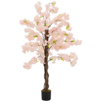 ML Design Ml-design &Aacute;rbol De Cerezo Artificial 120 Cm Planta Grande Realista Con Tronco De Madera Natural En Maceta, Decorativo Con Flores Rosas, Interior/exter