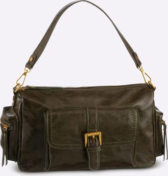 Heine Schultertasche HEINE, Damen, Gr. B/H/T: 30cm x 19cm x 10cm, oliv, Metall, Viskosemischung, unifarben, Taschen Schultertasche