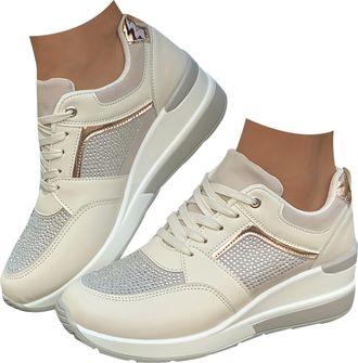 Generic Women Platform Wedge Sneakers Lace up Zipper Walking Casual Shoes Fashion Sneakers for Running Gym Tennis Workout Athletic Sport Womens Non Slip Wedge