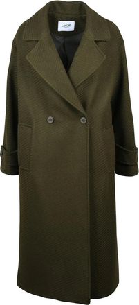 La Kore Green Double-Breasted Wool-Blend Long Coat
