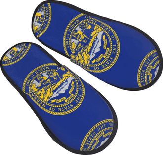 Generic Comfortable Cotton Slipper Nebraska Flag print Mens Slipper Fluffy Womens Slippers for Travel Hotels Guest L