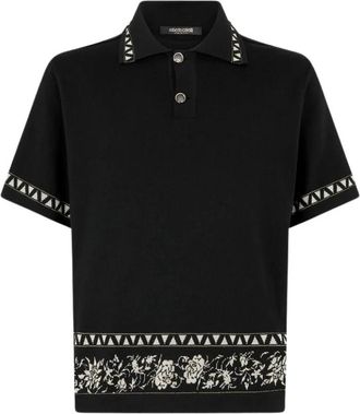 Roberto Cavalli Jacquard Gebreid Poloshirt - Heren - Ronde hals truien - Zwart - M - Wol - Truien & Vesten