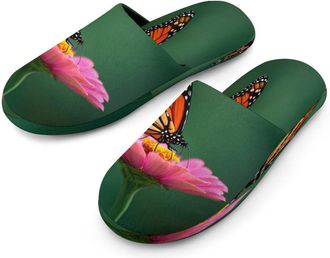 Generic Monarch Butterfly on Flower Mens Cozy Memory Foam Slippers Warm Cotton House Shoes Comfy Slipper for Indoor Outdoor