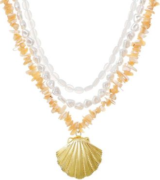 Adornia Adornia 14K Plated Multi-Strand Shell Pendant Necklace