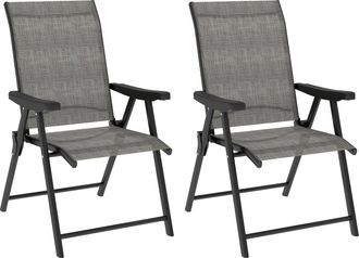 OUTSUNNY 2PCS Folding Chair w/ Breathable Mesh Fabric Seat - Black and Grey - Black and Grey | TJ Hughes
