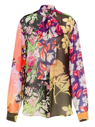 Moschino Blusa in seta a fiori - Nero